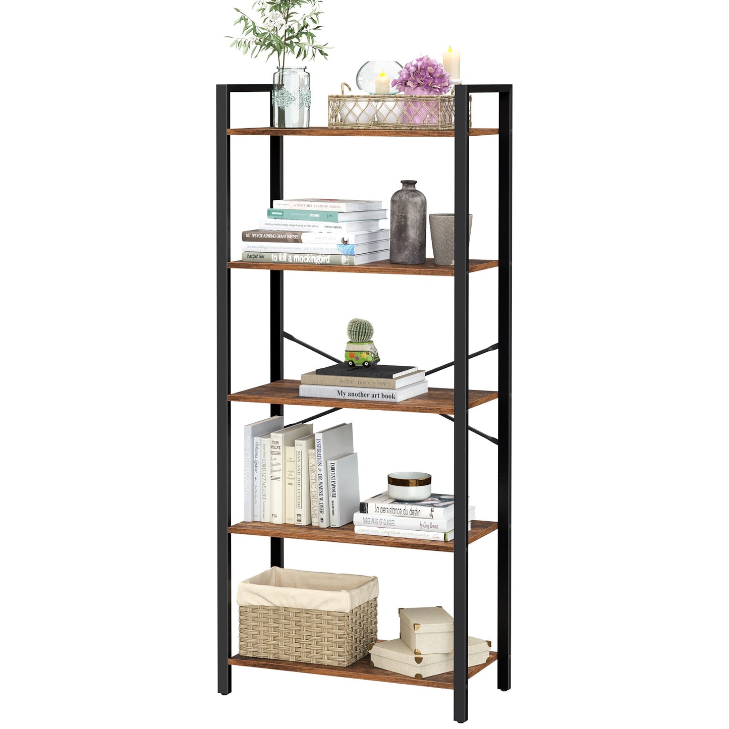 Scaffale Portaoggetti, a 5 Ripiani, Libreria, Struttura in Acciaio, VASAGLE