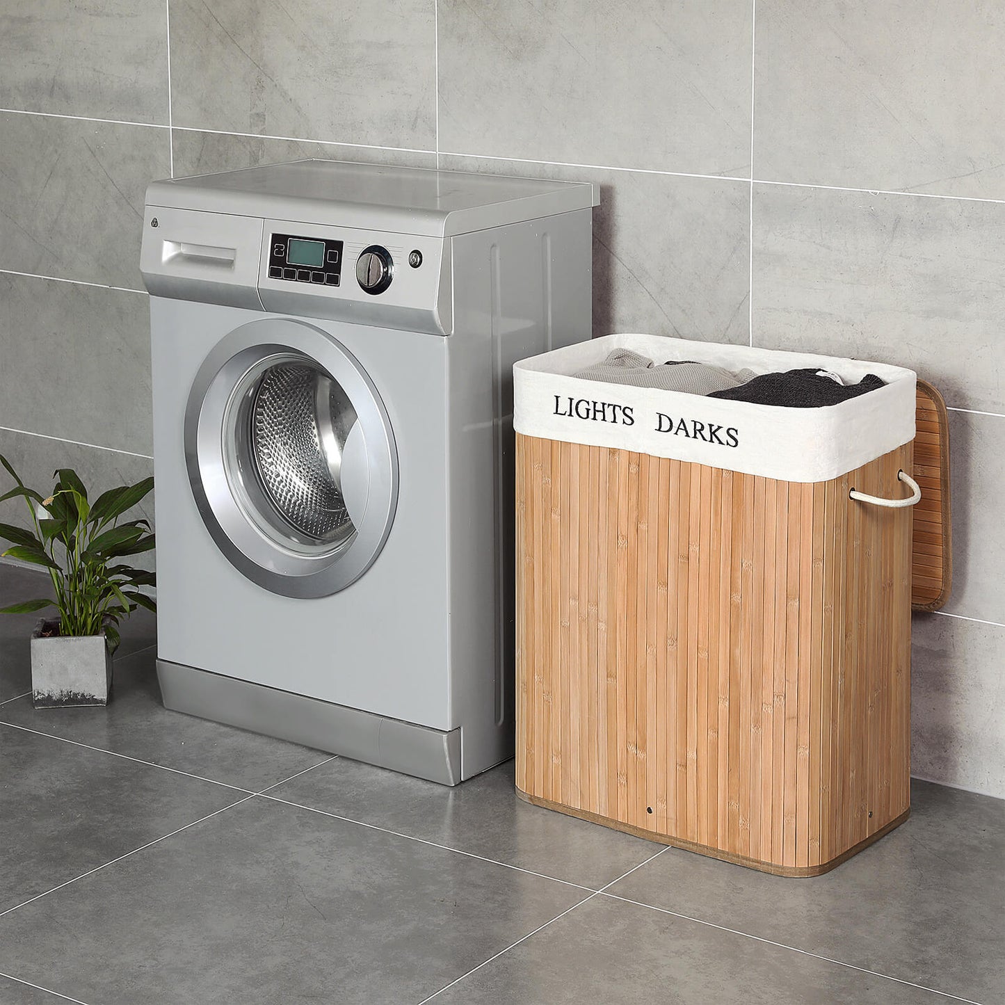 Cesto per Biancheria da 100L con 2 Scomparti, Songmics