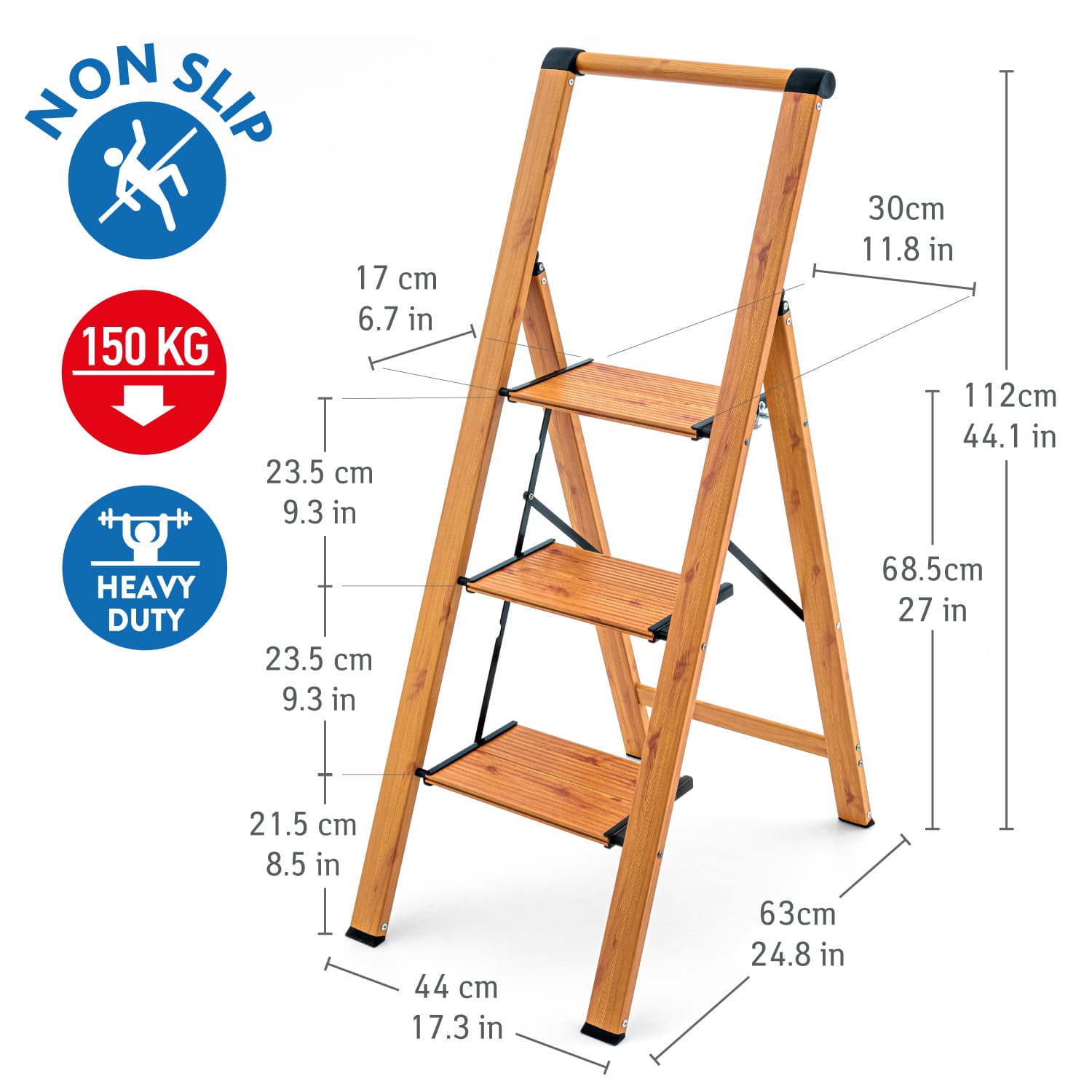 Tatkraft Up - Scaletta Pieghevole a 3 Gradini Antiscivolo, Leggero e Robusto, 1