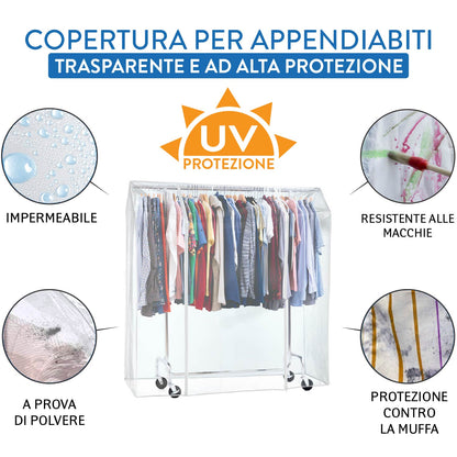 Сopertura stand appendiabiti, trasparente, 155×60×160 cm, 2 cerniere, impermeabile, protezione contro la polvere e i raggi UV, Tatkraft Schild, 2