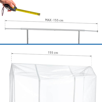 Сopertura stand appendiabiti, trasparente, 155×60×160 cm, 2 cerniere, impermeabile, protezione contro la polvere e i raggi UV, Tatkraft Schild, 1