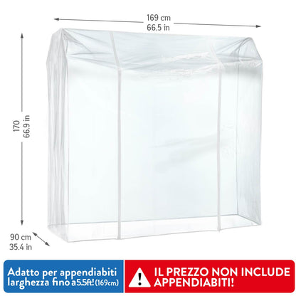 Copri stand appendiabiti, Grande 169×90×170cm, 2 cerniere, protezione da polvere, umidità, raggi UV, Trasparente, Tatkraft Safe, 3