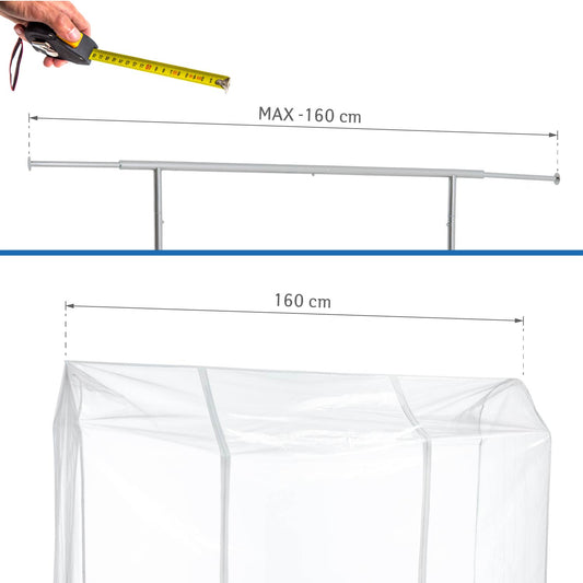 Copri stand appendiabiti, 160x60x145 cm, 2 cerniere, Trasparente, protegge da polvere, umidità, raggi UV, Tatkraft Defender, 2