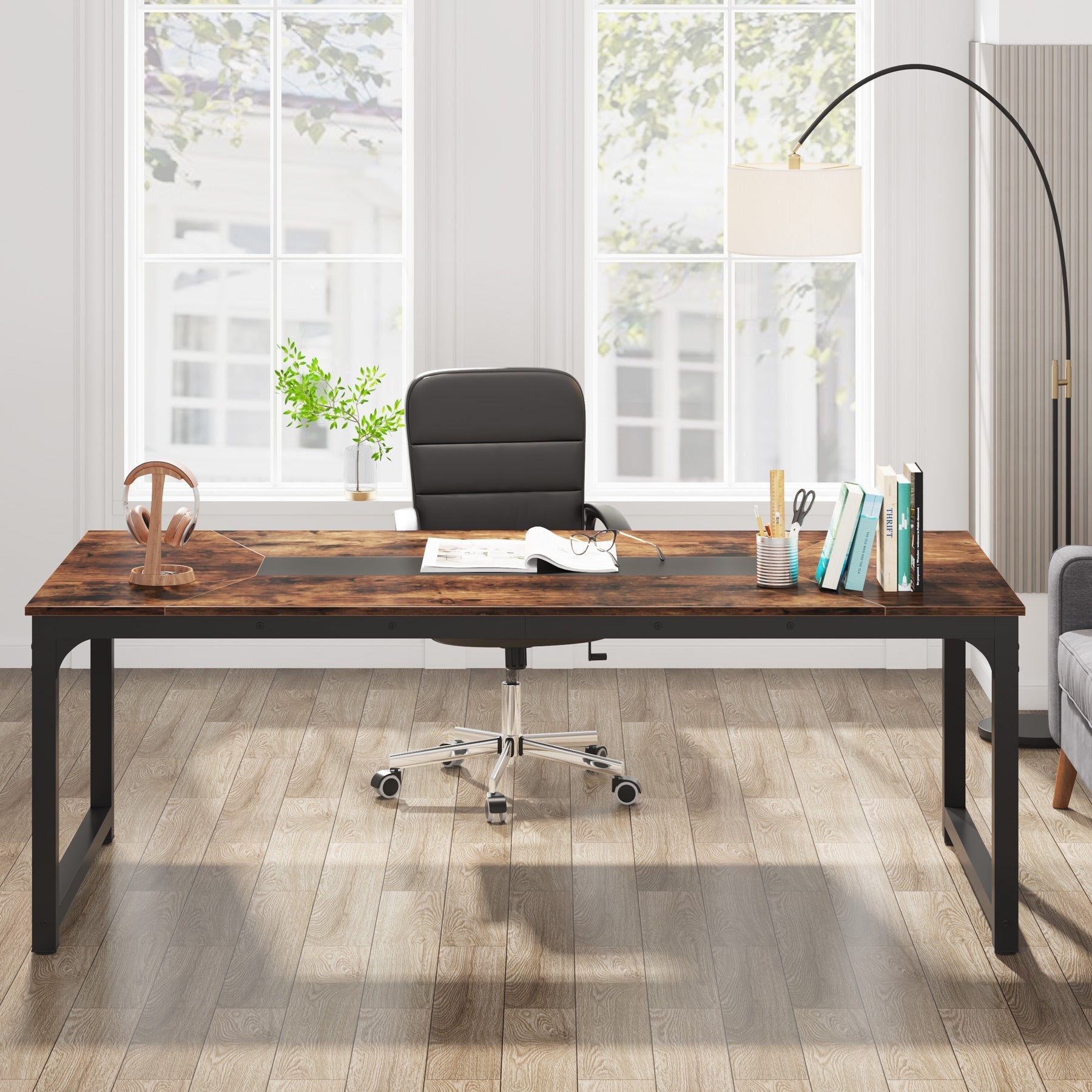 Scrivania, 180 x 90 x 77 cm, Scrivania PC, Scrivania Ufficio, Tavolo Scrivania, Tavolo Riunioni, Marrone Rustico, Tribesigns