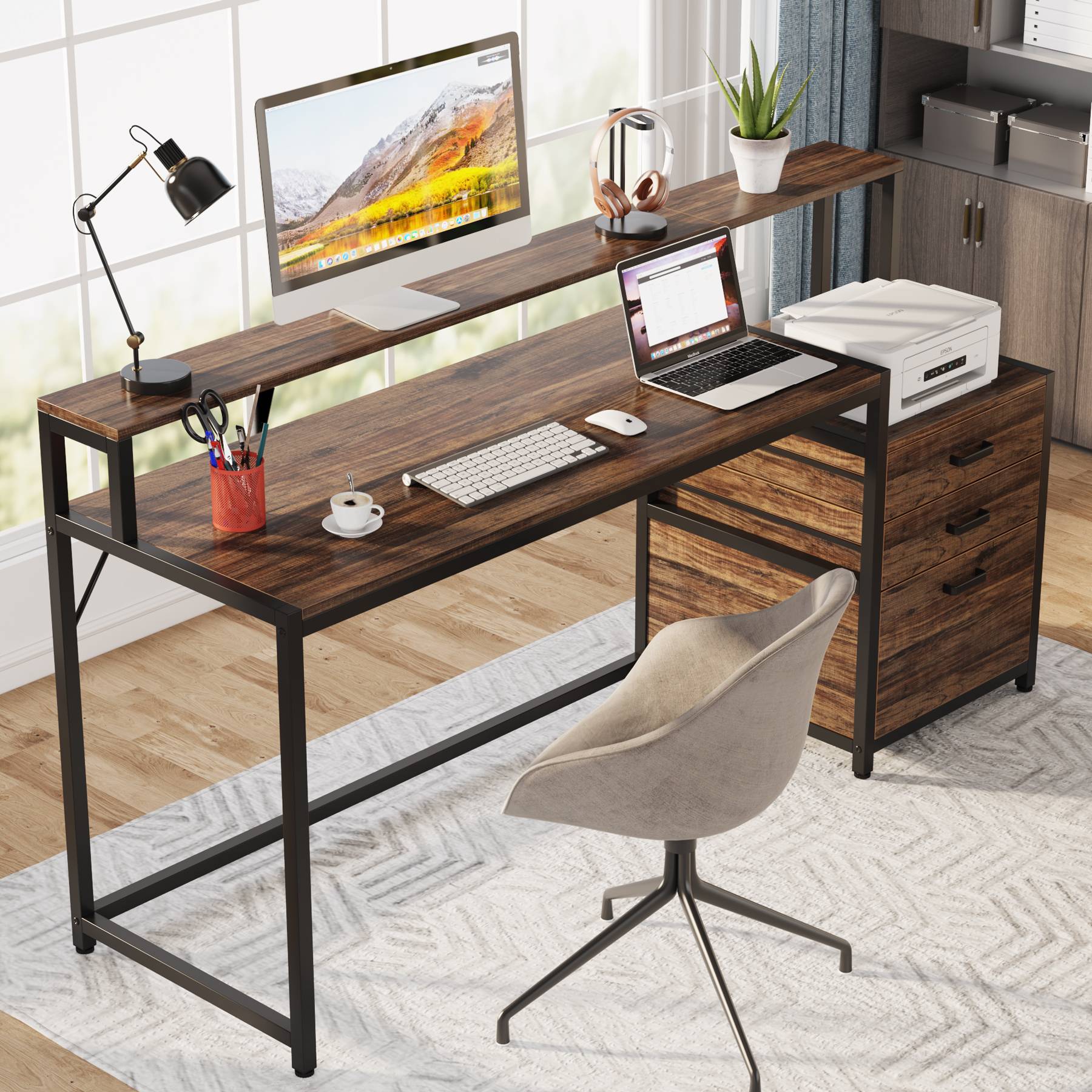 Scrivania con Cassetti, 160x50x90 cm, Scrivania Ufficio, per Ufficio Domestico, Tribesigns