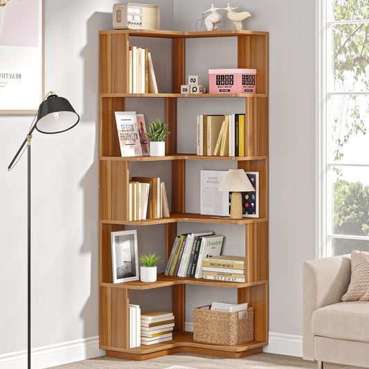 Libreria Angolare, 6 ripiani, Scaffale Angolare, 60 × 60 × 165 cm, Libreria Verticale, per Ufficio Domestico, Tribesigns