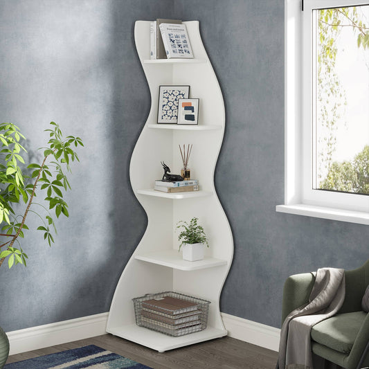 Libreria Angolare, 5 ripiani, Libreria Verticale, 50 x 48 x 177 cm, Scaffale Libreria, Bianco, Tribesigns