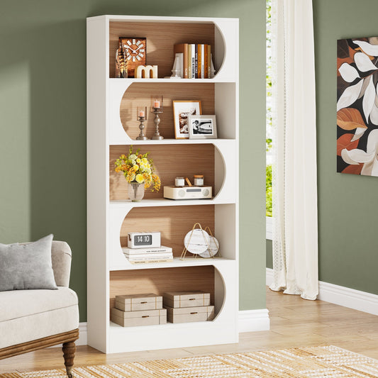 Libreria, 5 Ripiani, Libreria Verticale, 80x30x180 cm, Scaffale Libreria, Aperto Portaoggetti, con mensole, Bianco Noce, Tribesigns
