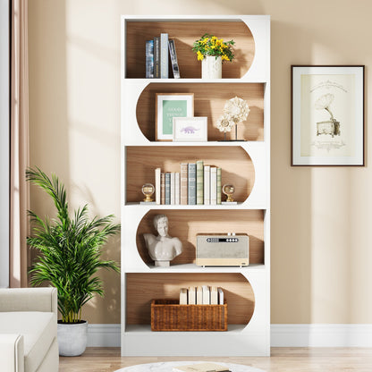 Libreria, 5 Ripiani, Libreria Verticale, 80x30x180 cm, Scaffale Libreria, Aperto Portaoggetti, con mensole, Bianco Noce, Tribesigns