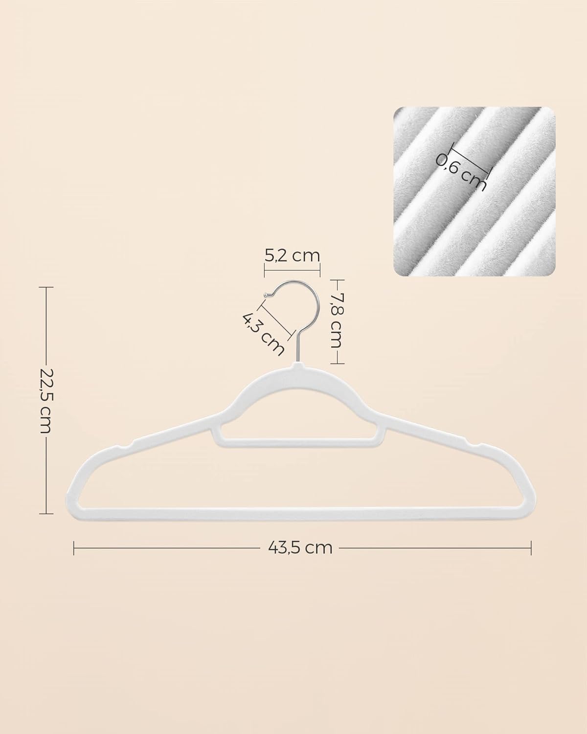 Grucce per Abiti, 50 Pezzi, 43,5cm, Gancio Girevole, Grucce per Pantaloni, Antiscivolo, in Velluto, Bianco e Argento, , Songmics, 5