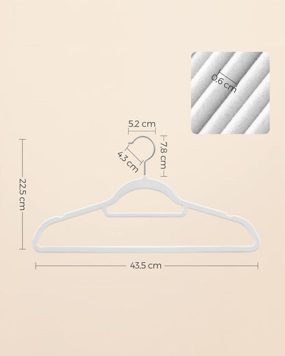 Grucce per Abiti, 50 Pezzi, 43,5cm, Gancio Girevole, Grucce per Pantaloni, Antiscivolo, in Velluto, Bianco e Argento, , Songmics, 5