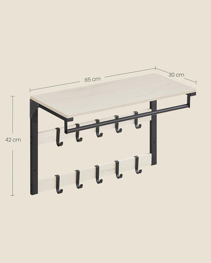 Appendiabiti da Parete, Appendiabiti Ingresso, Mensola da Muro, 10 Ganci, Barra, Attaccapanni da Parete, Bianco Nero, VASAGLE, Vasagle, 6
