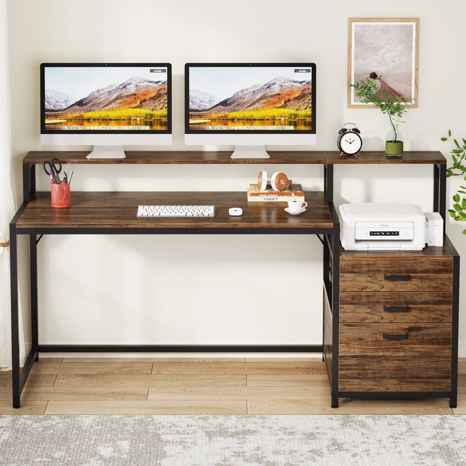 Scrivania con Cassetti, 160x50x90 cm, Scrivania Ufficio, per Ufficio Domestico, Tribesigns