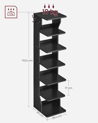 Scarpiera Salvaspazio, Scarpiera Alta, 7 Livelli, Scarpiera Slim, Scarpiera ingresso, con 2 Ganci, Nero, VASAGLE, Vasagle, 3