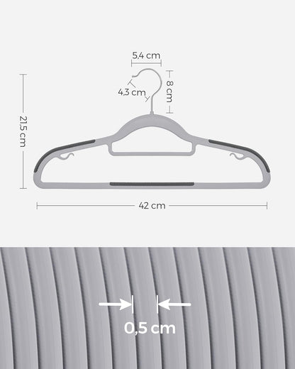 Grucce per Abiti, 30 Pezzi, Grucce per Pantaloni,  42cm, Gancio Girevole, Grucce Salvaspazio, Plastica, Grigio, , Songmics, 6