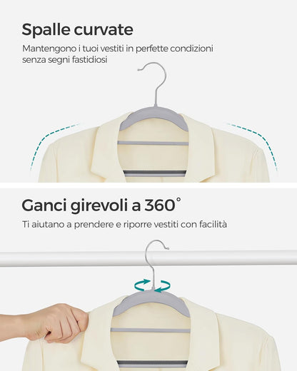 Grucce per Abiti, 30 Pezzi, Grucce per Pantaloni,  42cm, Gancio Girevole, Grucce Salvaspazio, Plastica, Grigio, , Songmics, 4