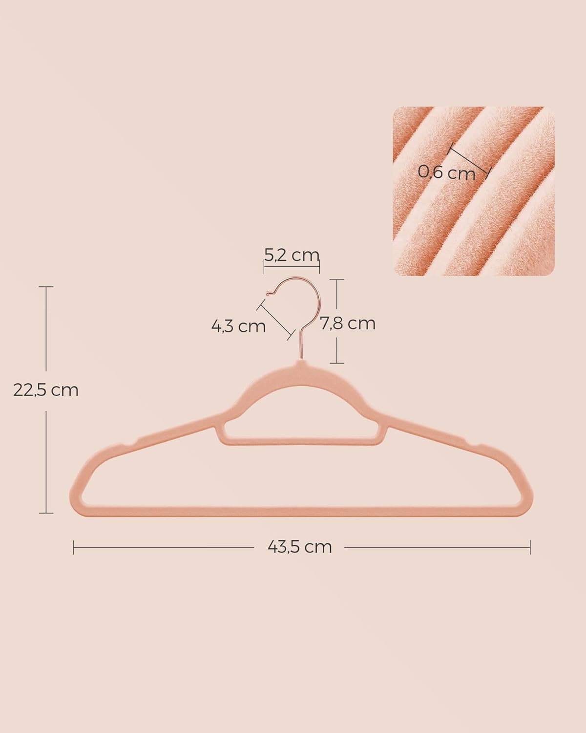 Grucce, in Velluto, 50 Pezzi, Grucce per Abiti, 43,5cm, Porta Cravatte, Gancio Girevole, Grucce per Pantaloni, Rosa, , Songmics, 5