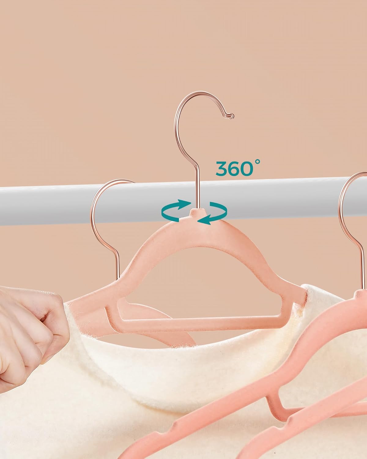 Grucce, in Velluto, 50 Pezzi, Grucce per Abiti, 43,5cm, Porta Cravatte, Gancio Girevole, Grucce per Pantaloni, Rosa, , Songmics, 8