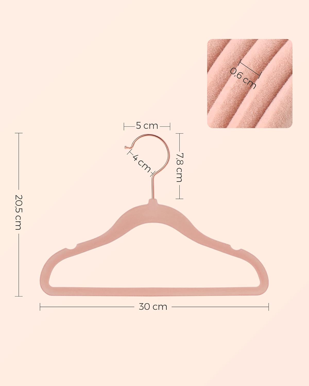 Grucce Bambini, Set di 50, Grucce per abiti, con Ganci, Grucce salvaspazio, in Velluto, Antiscivolo, Rosa, , Songmics, 3