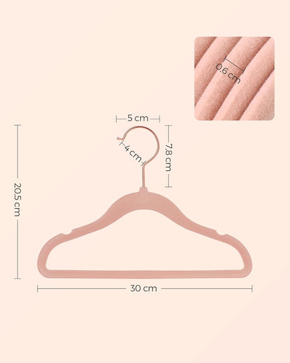 Grucce Bambini, Set di 50, Grucce per abiti, con Ganci, Grucce salvaspazio, in Velluto, Antiscivolo, Rosa, , Songmics, 3