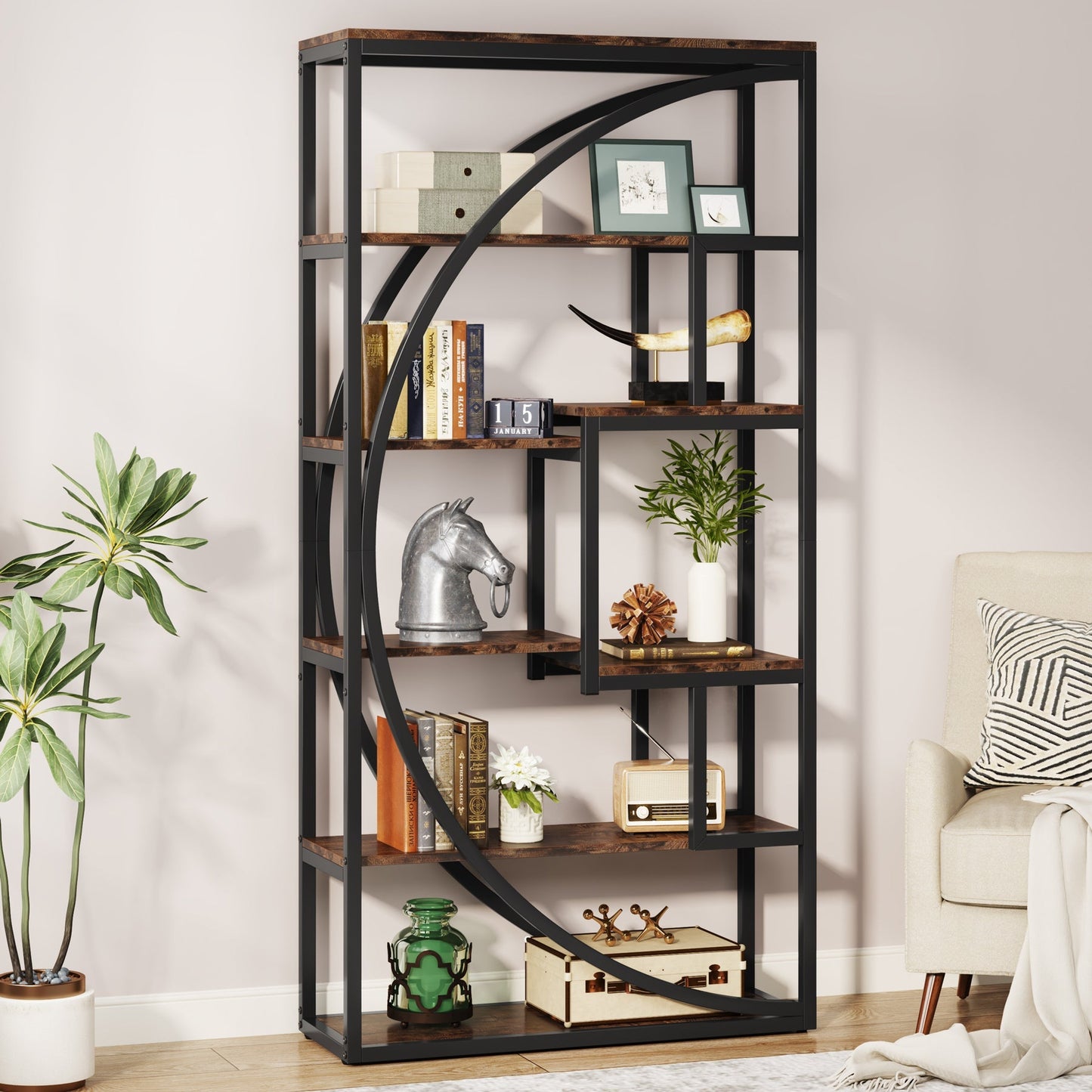 Libreria, 6 ripiani, Scaffale Libreria, con 8 scomparti aperti, 80 × 30 × 180 cm, Marrone Vintage, Tribesigns