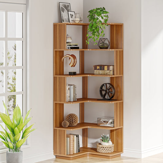 Libreria Angolare, 6 ripiani, Scaffale Angolare, 60 × 60 × 165 cm, Libreria Verticale, per Ufficio Domestico, Tribesigns
