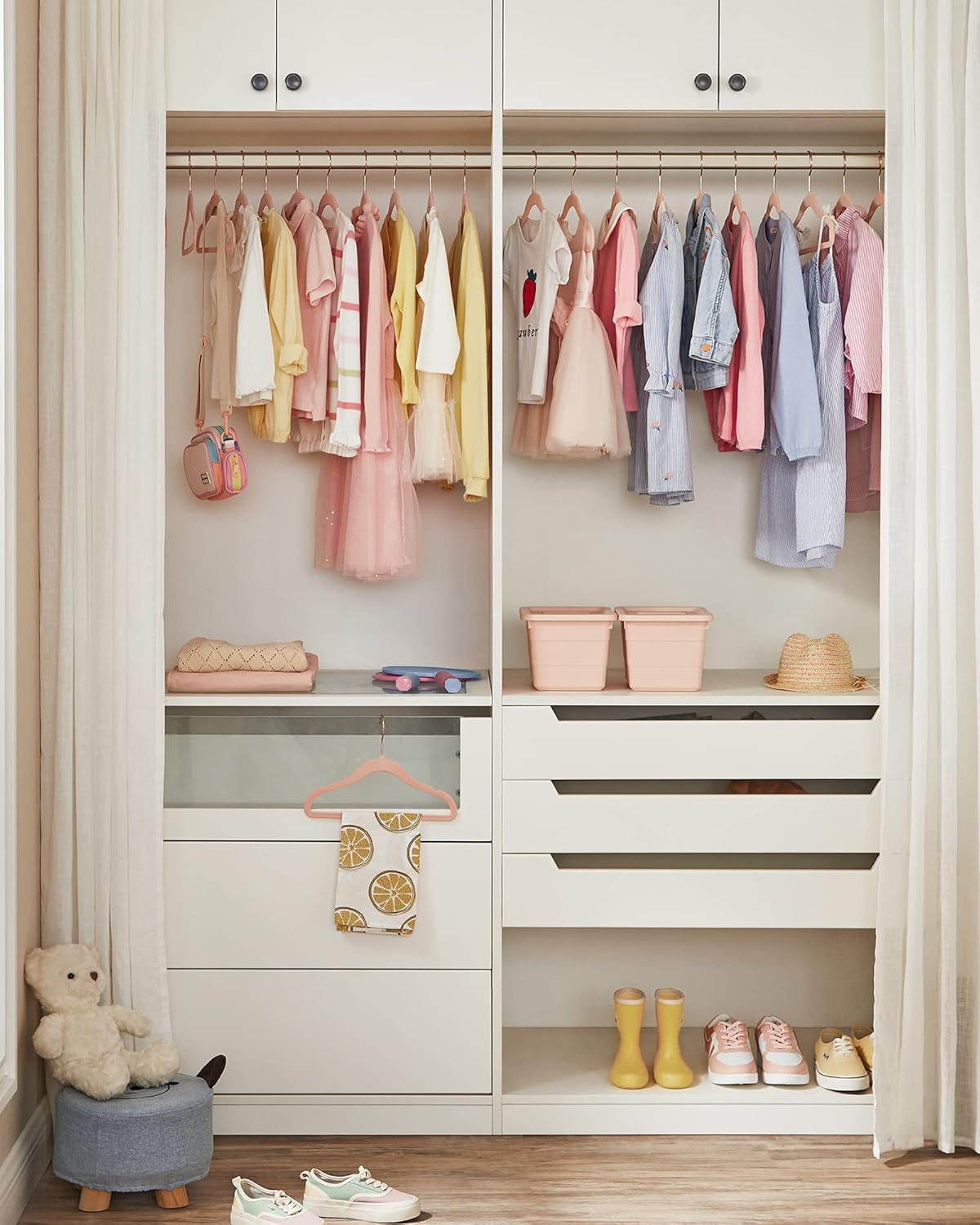 Grucce Bambini, Set di 50, Grucce per abiti, con Ganci, Grucce salvaspazio, in Velluto, Antiscivolo, Rosa, , Songmics, 8
