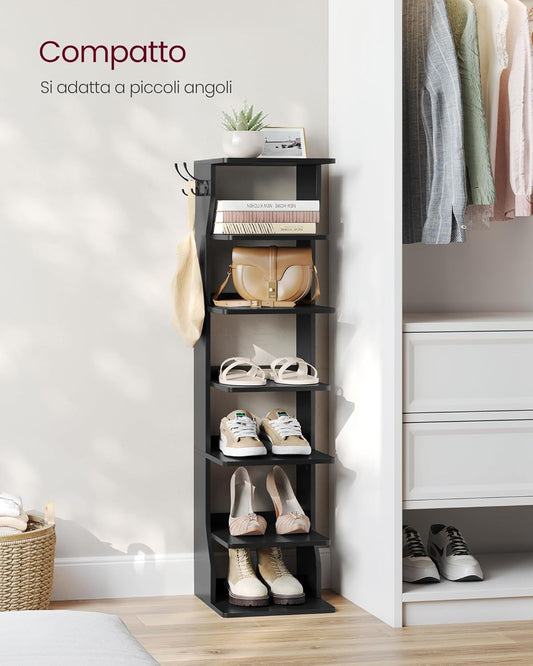 Scarpiera Salvaspazio, Scarpiera Alta, 7 Livelli, Scarpiera Slim, Scarpiera ingresso, con 2 Ganci, Nero, VASAGLE, Vasagle, 4