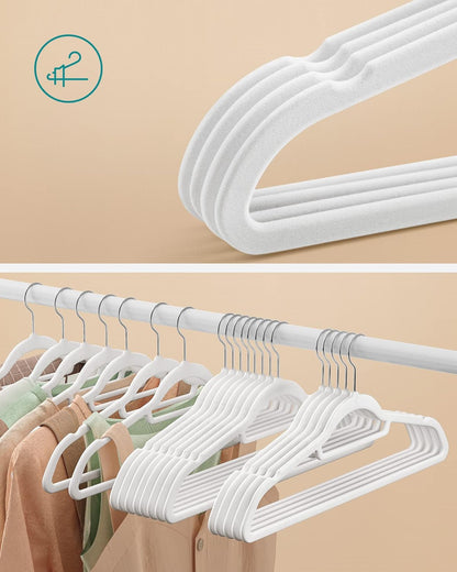 Grucce per Abiti, 50 Pezzi, 43,5cm, Gancio Girevole, Grucce per Pantaloni, Antiscivolo, in Velluto, Bianco e Argento, , Songmics, 3