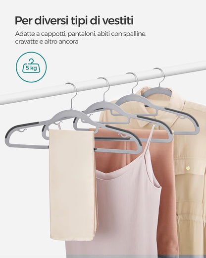 Grucce per Abiti, 30 Pezzi, Grucce per Pantaloni,  42cm, Gancio Girevole, Grucce Salvaspazio, Plastica, Grigio, , Songmics, 7