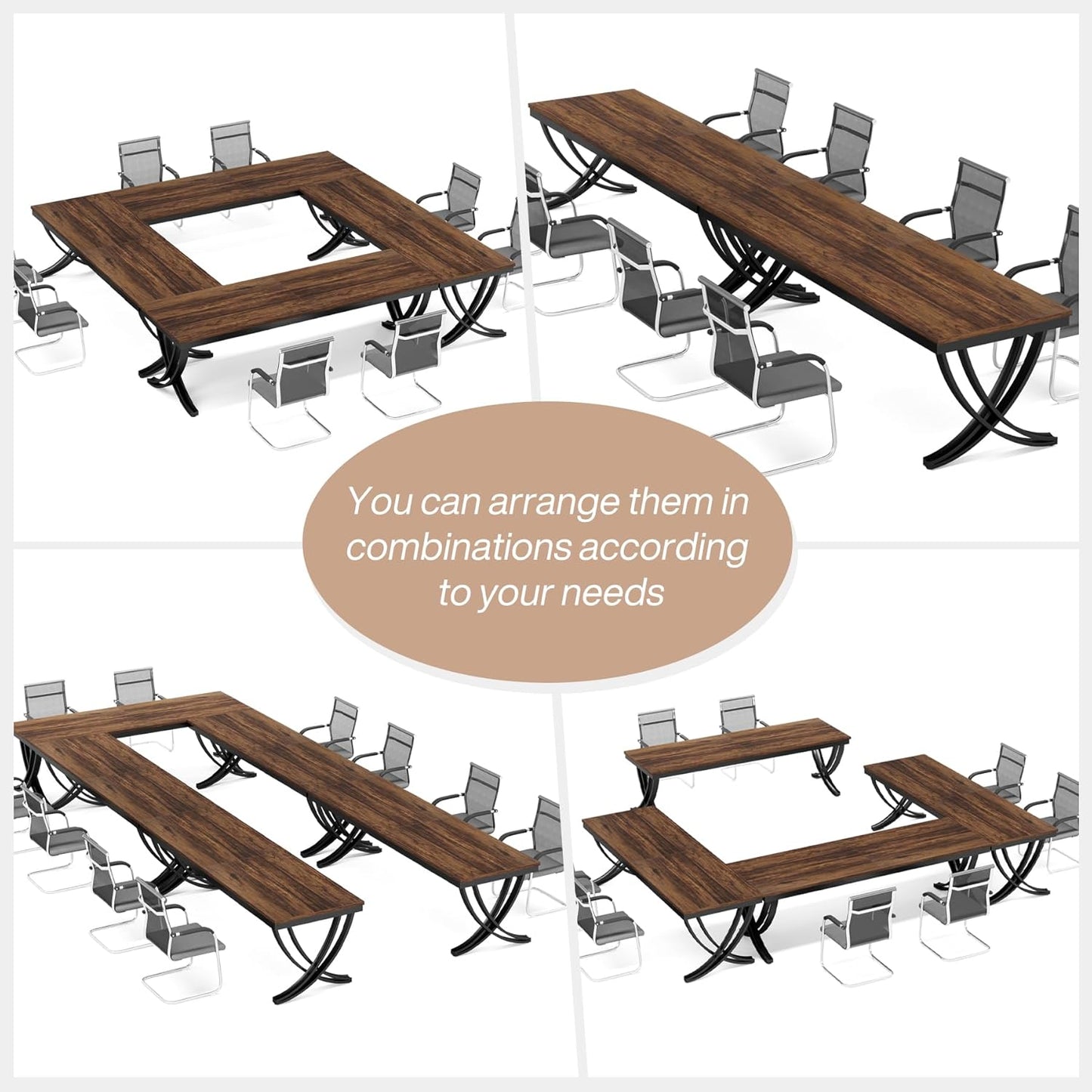 Scrivania, Scrivania Doppia, 200 x 70 x 75 cm, Tavolo Riunioni per 6–8 persone, Scrivania Ufficio, Marrone, Tribesigns