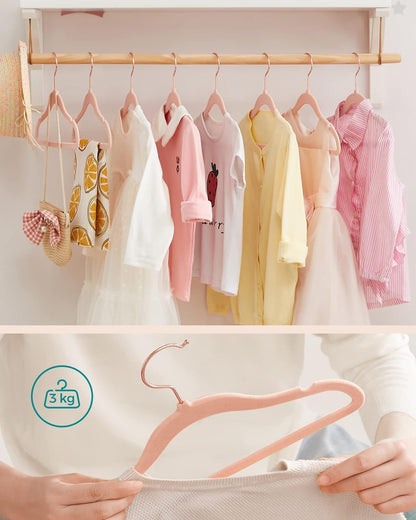 Grucce Bambini, Set di 50, Grucce per abiti, con Ganci, Grucce salvaspazio, in Velluto, Antiscivolo, Rosa, , Songmics, 6