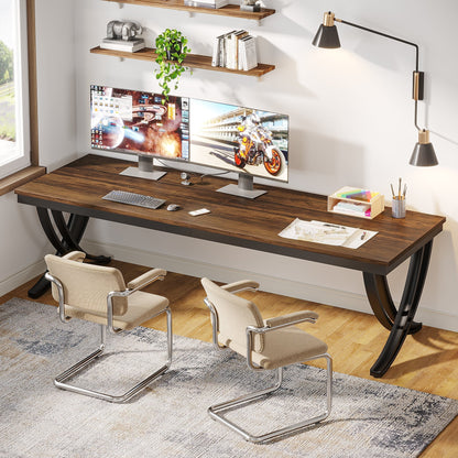 Scrivania, Scrivania Doppia, 200 x 70 x 75 cm, Tavolo Riunioni per 6–8 persone, Scrivania Ufficio, Marrone, Tribesigns