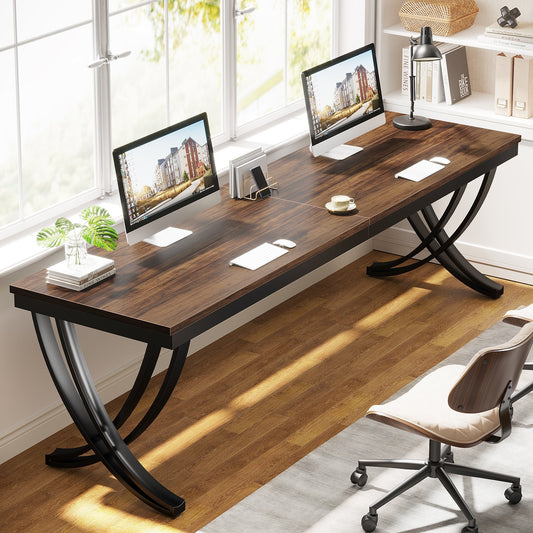 Scrivania, Scrivania Doppia, 200 x 70 x 75 cm, Tavolo Riunioni per 6–8 persone, Scrivania Ufficio, Marrone, Tribesigns