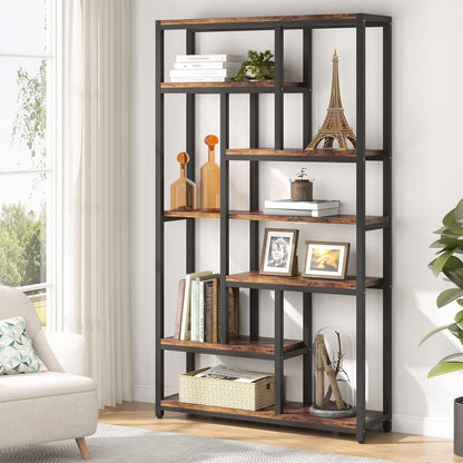 Libreria, 7 ripiani, Librerie Moderne, 100 × 30 × 200 cm, Libreria Verticale, con Struttura in Acciaio, Marrone, Tribesigns