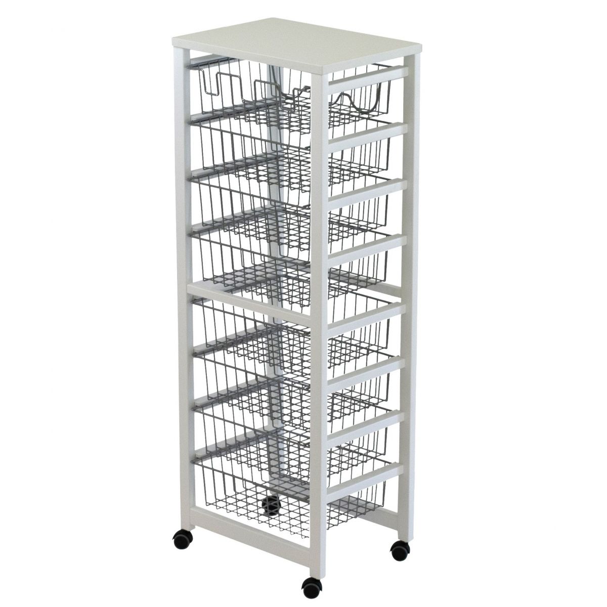 Carrello cucina GUSTAVOTTO, Carrello Cucina salvaspazio, 8 ceste, 1 supporto per bottiglie, bianco, ARIT, 4