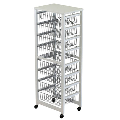 Carrello cucina GUSTAVOTTO, Carrello Cucina salvaspazio, 8 ceste, 1 supporto per bottiglie, bianco, ARIT, 4