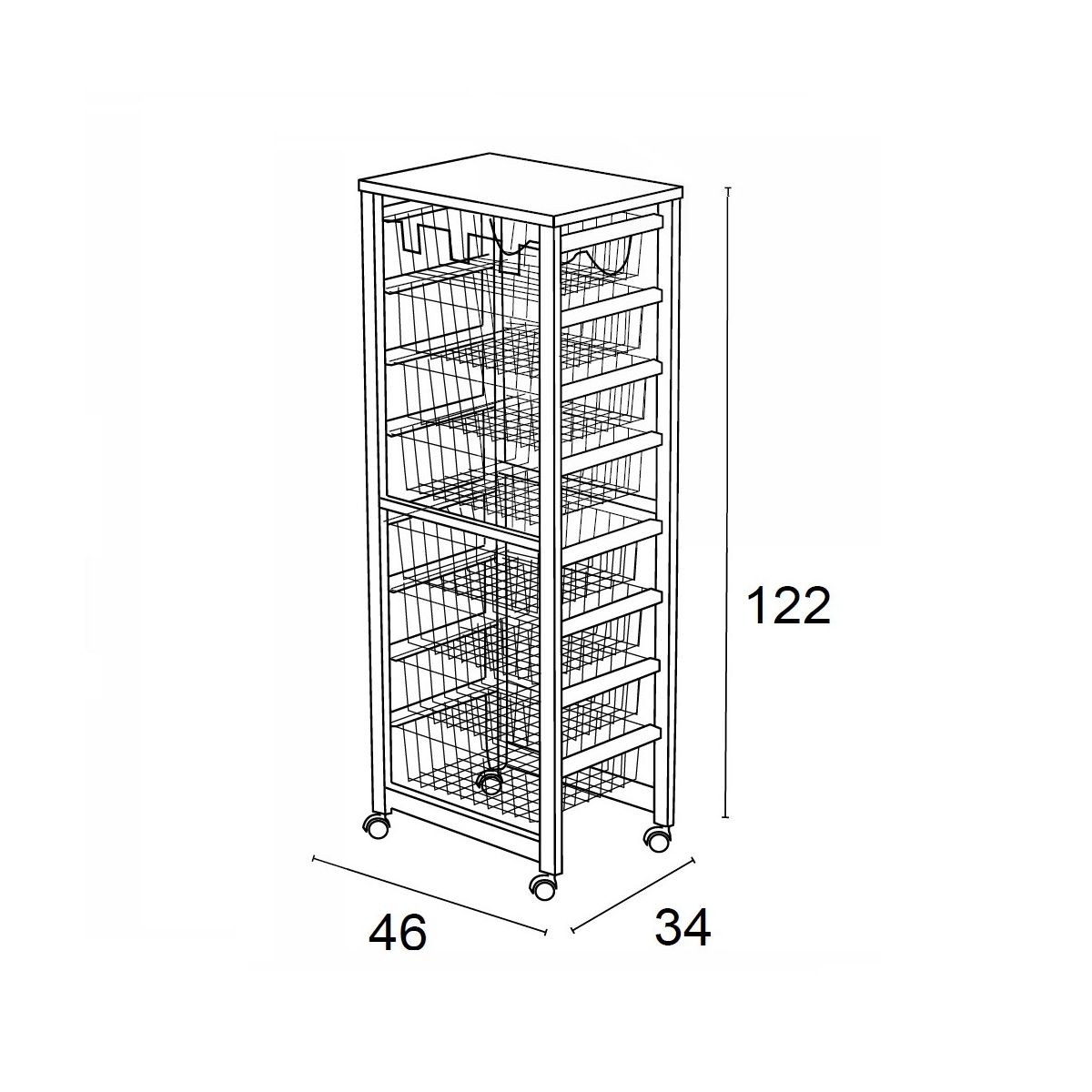 Carrello cucina GUSTAVOTTO, Carrello Cucina salvaspazio, 8 ceste, 1 supporto per bottiglie, bianco, ARIT, 5