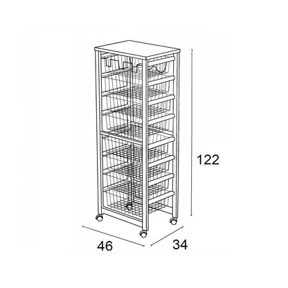 Carrello cucina GUSTAVOTTO, Carrello Cucina salvaspazio, 8 ceste, 1 supporto per bottiglie, bianco, ARIT, 5