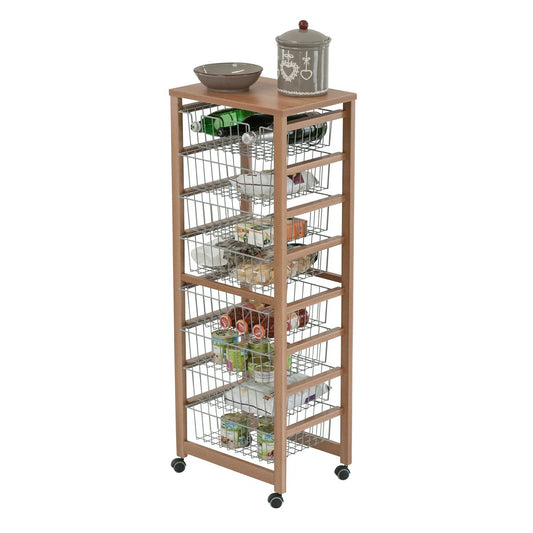 Carrello cucina GUSTAVOTTO, Carrello Cucina salvaspazio, 8 ceste, 1 supporto per bottiglie, ciliegia, ARIT, 1