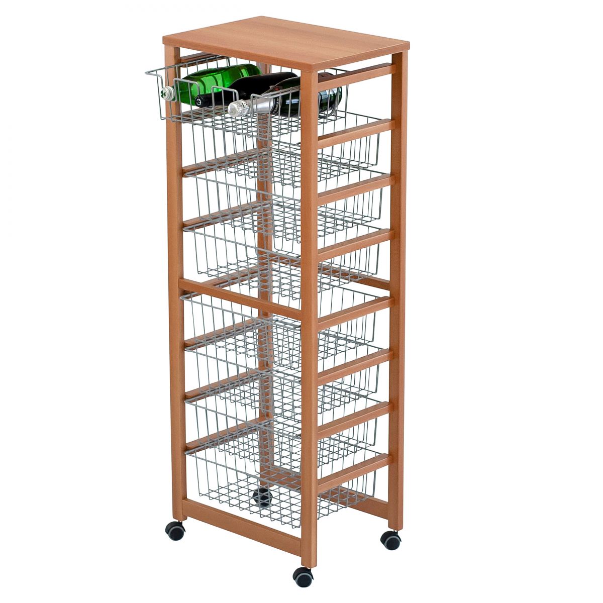 Carrello cucina GUSTAVOTTO, Carrello Cucina salvaspazio, 8 ceste, 1 supporto per bottiglie, ciliegia, ARIT, 2