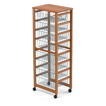 Carrello cucina GUSTAVOTTO, Carrello Cucina salvaspazio, 8 ceste, 1 supporto per bottiglie, ciliegia, ARIT, 5