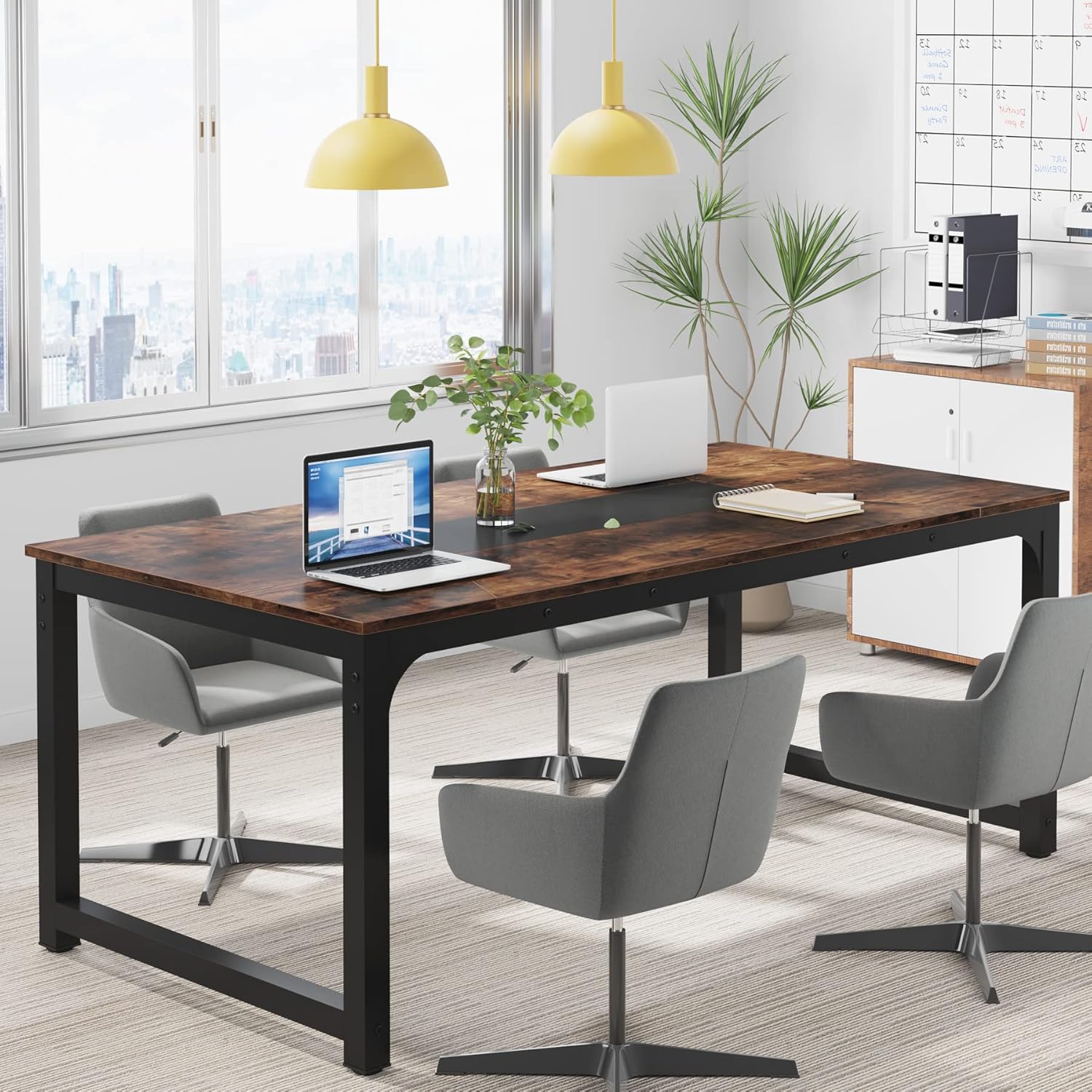 Scrivania, 180 x 90 x 77 cm, Scrivania PC, Scrivania Ufficio, Tavolo Scrivania, Tavolo Riunioni, Marrone Rustico, Tribesigns