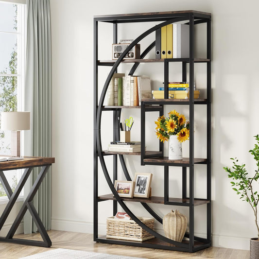 Libreria, 6 ripiani, Scaffale Libreria, con 8 scomparti aperti, 80 × 30 × 180 cm, Marrone Vintage, Tribesigns