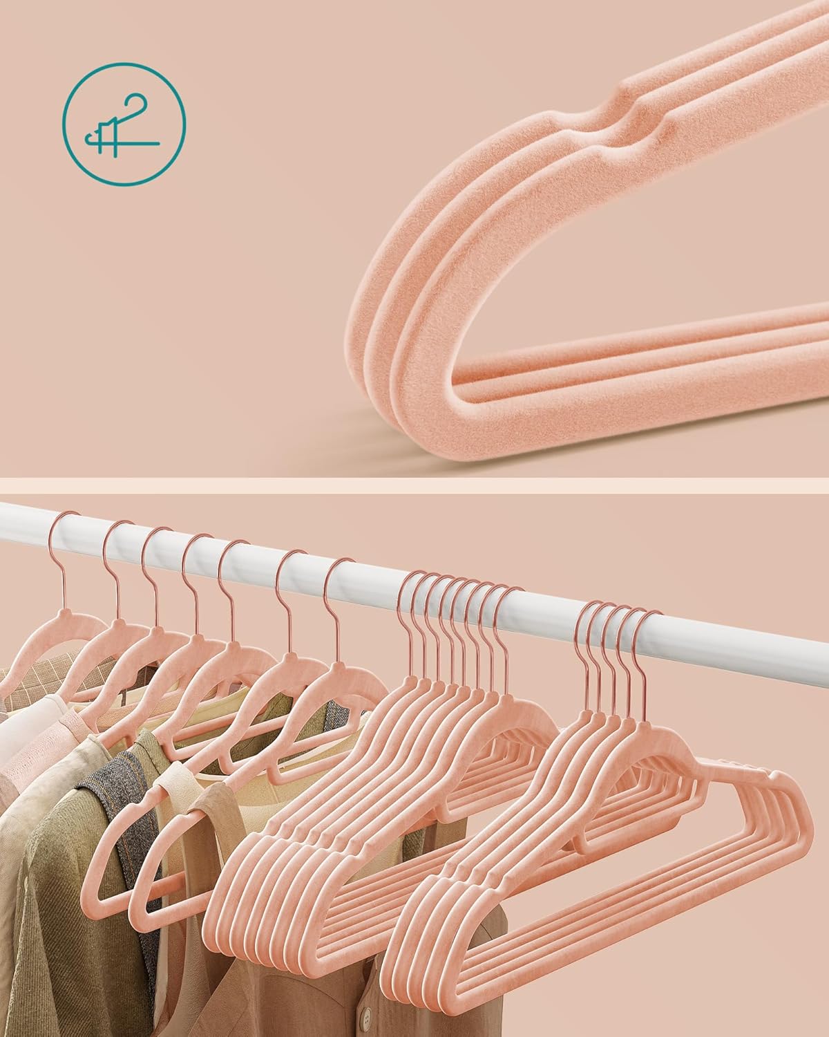 Grucce, in Velluto, 50 Pezzi, Grucce per Abiti, 43,5cm, Porta Cravatte, Gancio Girevole, Grucce per Pantaloni, Rosa, , Songmics, 4