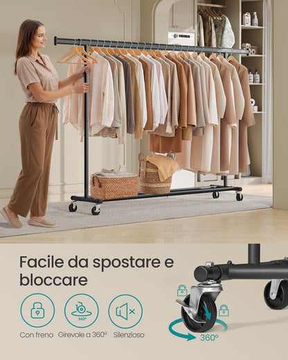 Stand appendiabiti professionale, Portata 150 kg, Appendiabiti con Ruote, Estensibile, Facile da Montare, Nero, , Songmics, 4