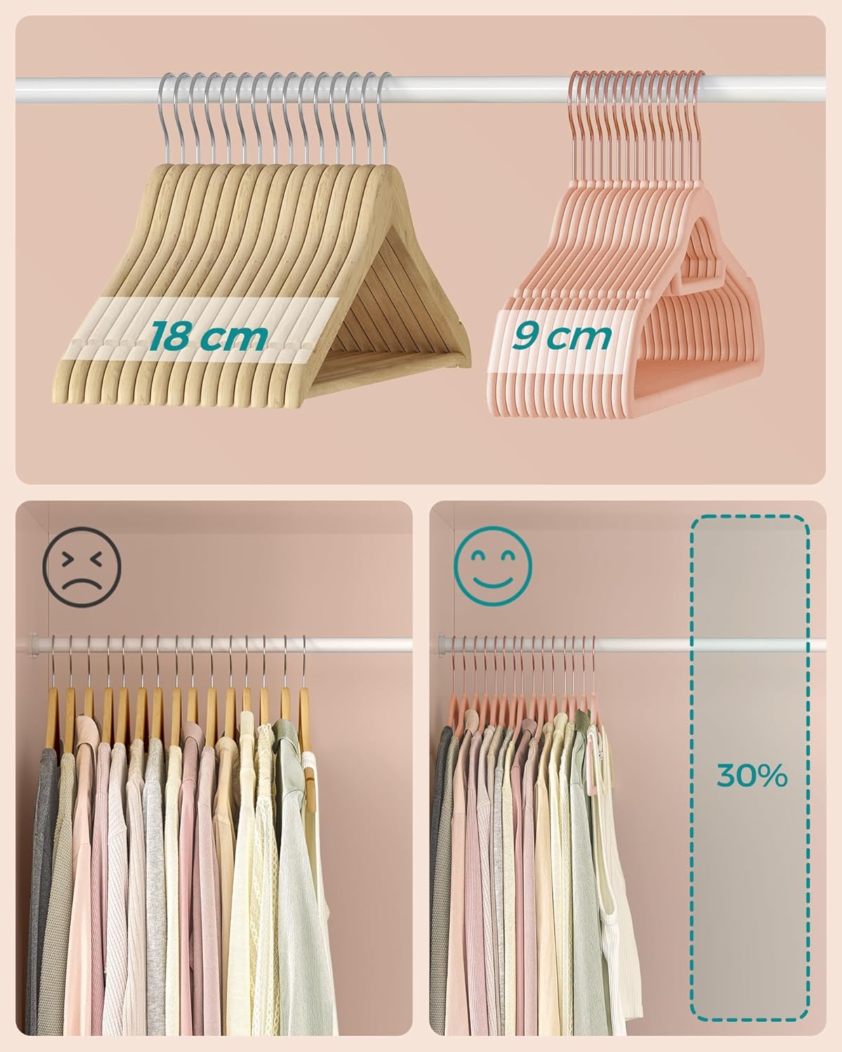 Grucce, in Velluto, 50 Pezzi, Grucce per Abiti, 43,5cm, Porta Cravatte, Gancio Girevole, Grucce per Pantaloni, Rosa, , Songmics, 7