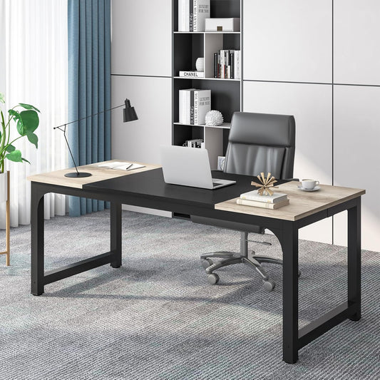Scrivania, 180 x 80 x 75 cm, Scrivania PC, Scrivania Ufficio, Tavolo Riunioni, Grigio Vintage e Nero, Tribesigns