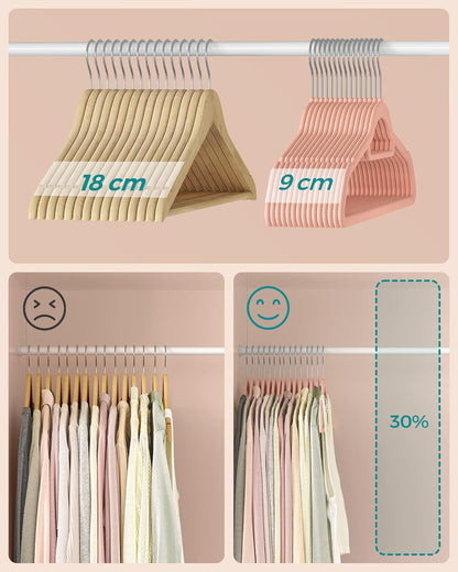 Grucce per Abiti, in Velluto, 50 Pezzi, Grucce per Pantaloni, 43,5cm, Gancio Girevole, Grucce Salvaspazio, Rosa, , Songmics, 5