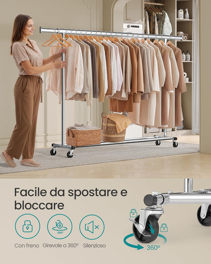 Stand appendiabiti professionale, Portata 150 kg, Appendiabiti con Ruote, Estensibile, Facile da Montare, Argento, , Songmics, 4